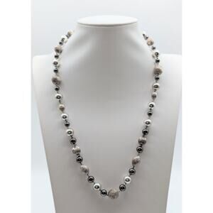 Silver Tone Textured Polished Gun Metal Beaded 22.5" Necklace